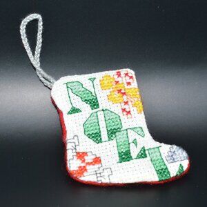 Cross Stitch Homemade Stocking Ornament - Noel